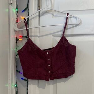 Kendall & Kylie Deep Red Button-Up Crop Top